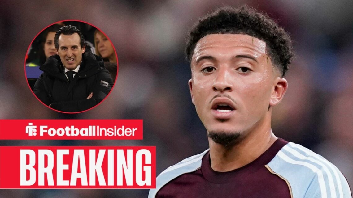 Jadon Sancho in an Aston Villa shirt, Unai Emery in a circular inset
