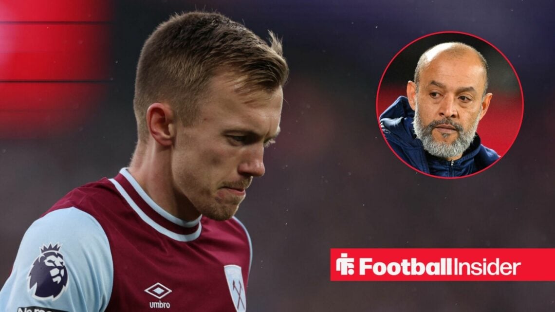 James Ward-Prowse in a West Ham shirt alongside a head shot of new boss Nuno Espirito Santo