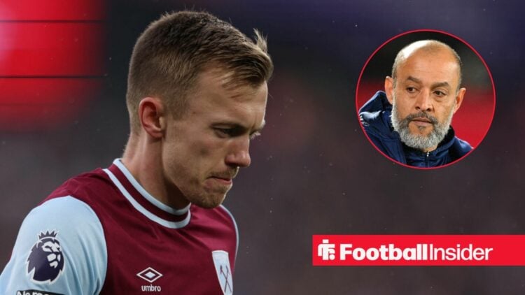 James Ward-Prowse in a West Ham shirt alongside a head shot of new boss Nuno Espirito Santo
