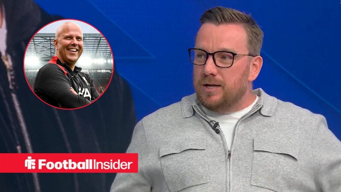 Jamie O'Hara in the Sky Sports studio, Arne Slot in a circular inset