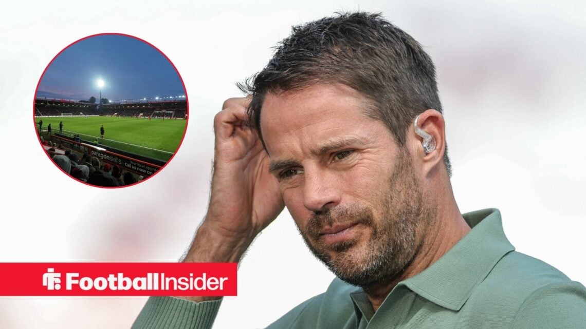 Jamie Redknapp scratching his head and Vitality Stadium in inset