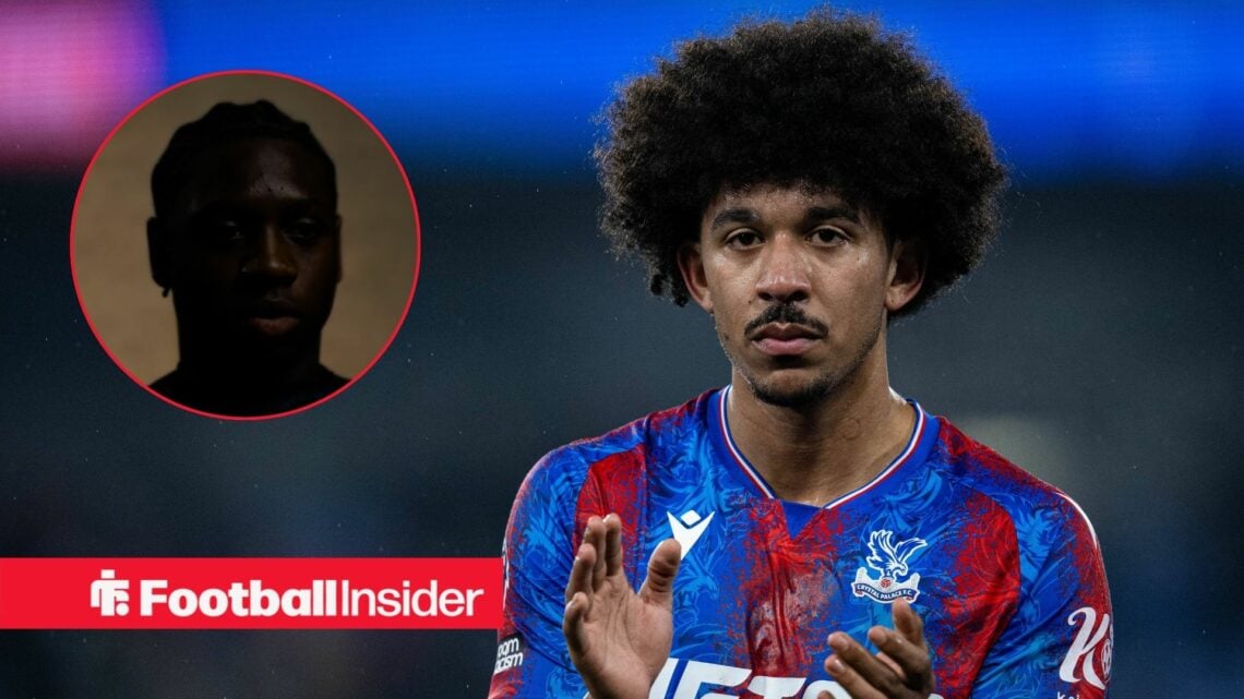 Jaydee Canvot faded out on the left with Chris Richards clapping on the right for Crystal Palace