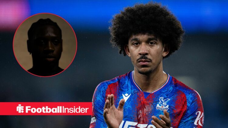 Jaydee Canvot faded out on the left with Chris Richards clapping on the right for Crystal Palace