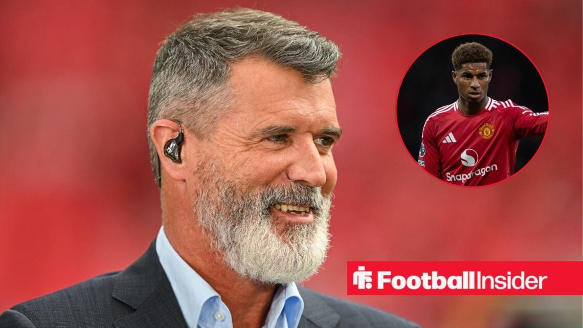 Man United icon Roy Keane smirking with Marcus Rashford inset