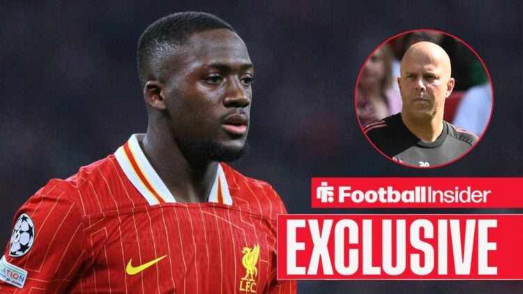 Ibrahima Konate next to a circular inset of Arne Slot