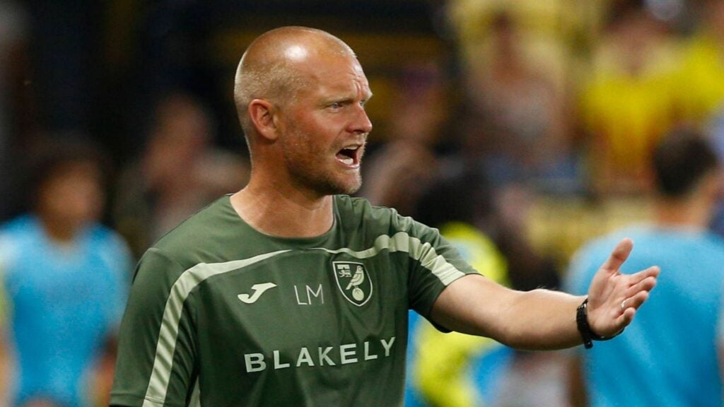 Liam Manning on the Norwich City touchline