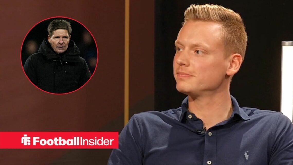 Lothar D'hondt in an interview, Oliver Glasner in a circular inset