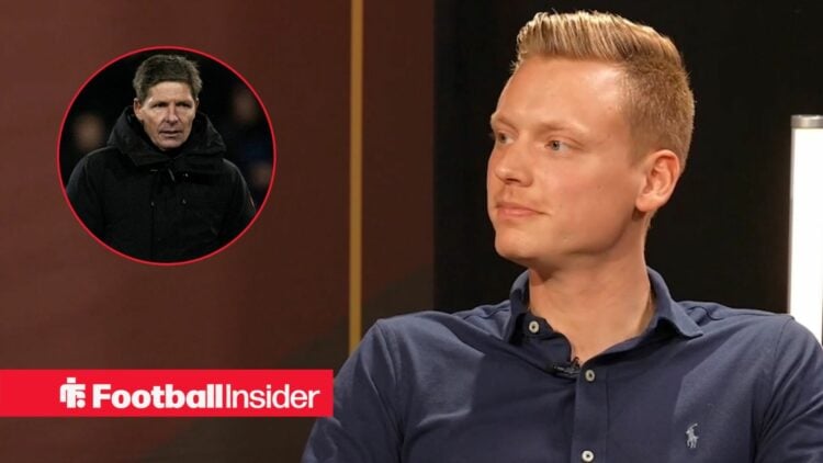 Lothar D'hondt in an interview, Oliver Glasner in a circular inset