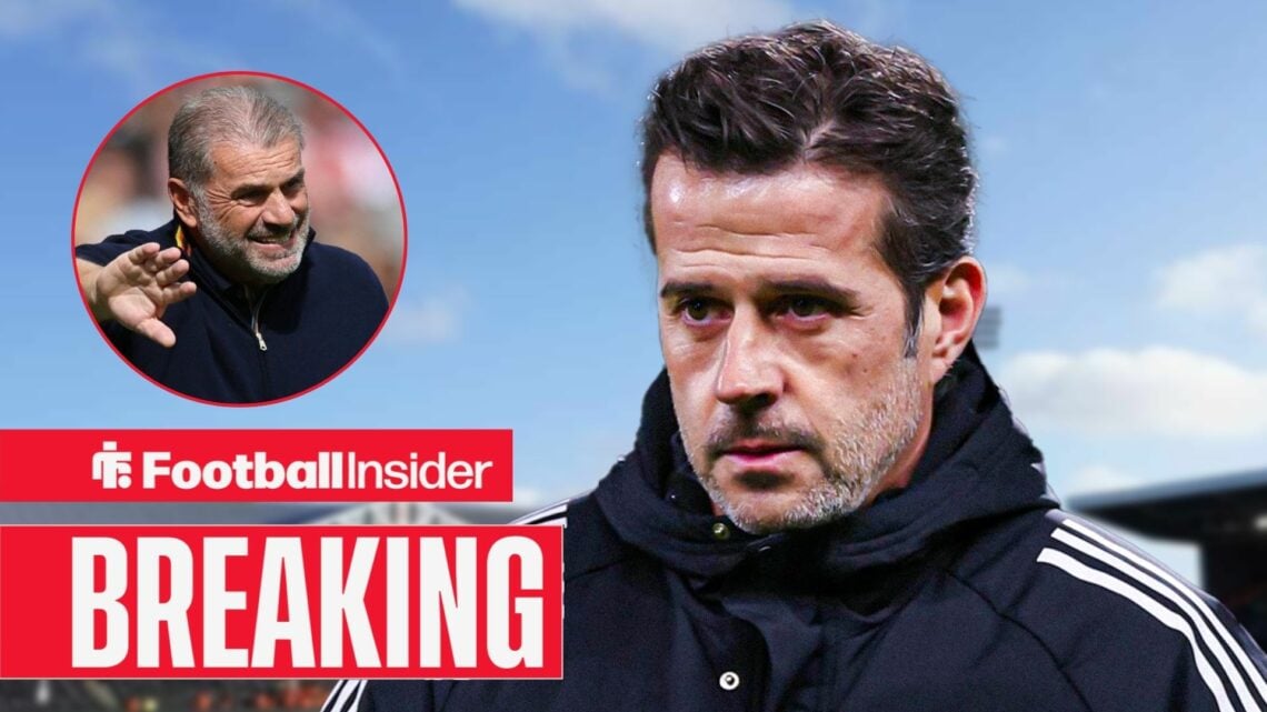 Marco Silva on the touchline at Craven Cottage, with Ange Postecoglou in a circular inset