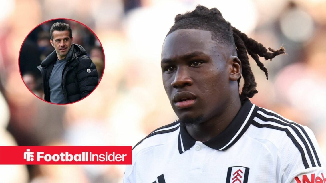 Fulham boss Marco Silva in a circular frame alongside Calvin Bassey in a home shirt