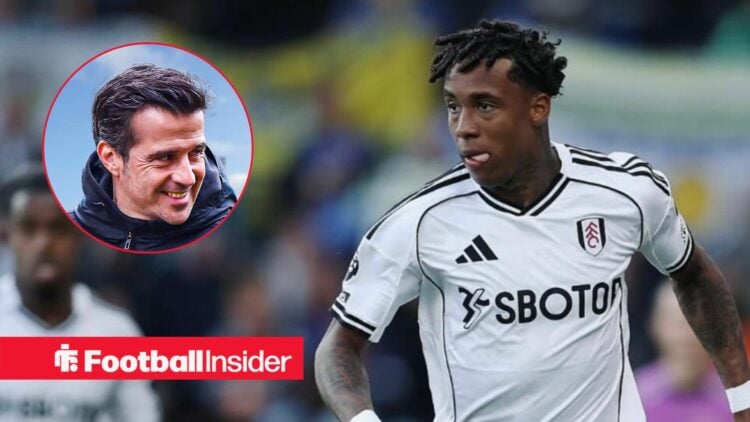 Marco Silva smiling on the left with a focused Kevin for Fulham on the right with his tongue sticking out