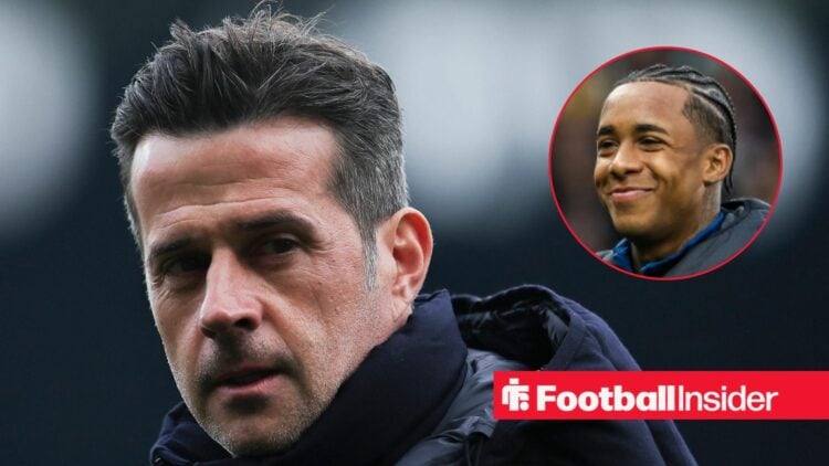 Fulham manager Marco Silva looking serious on the left with a smiling Kevin on the right