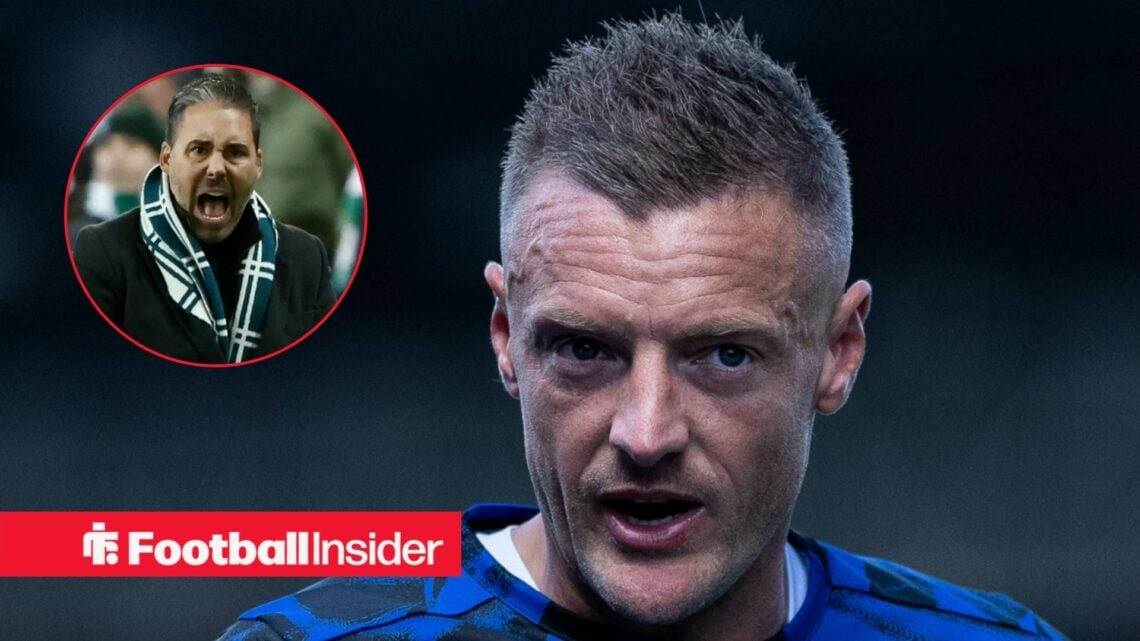 An image of Leicester City boss Marti Cifuentes in a circular frame alongside an image of Jame Vardy