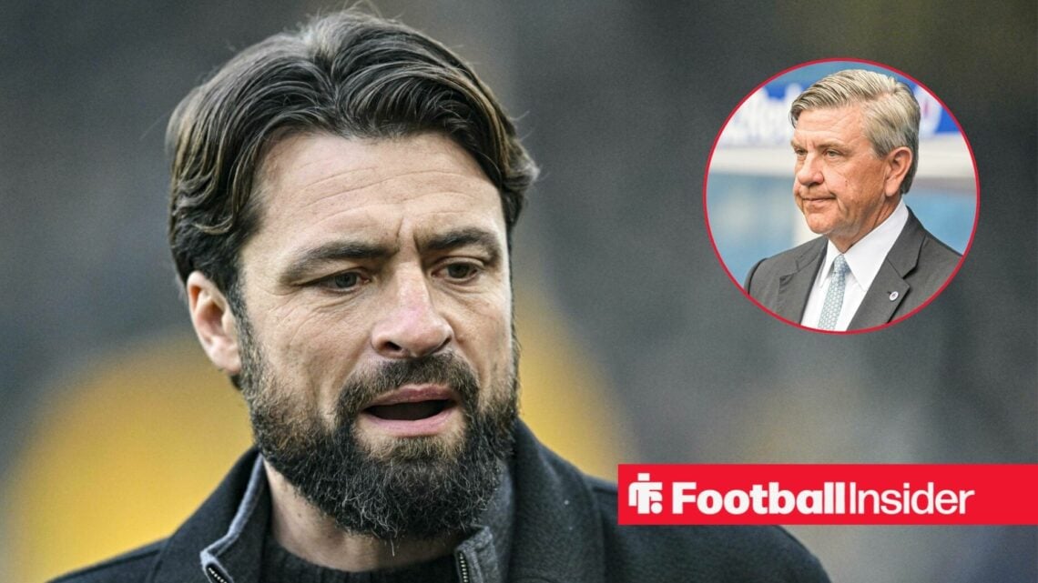 Russell Martin looking sad on the left with Andrew Cavenagh on the right looking serious