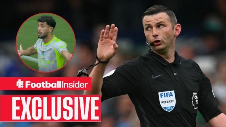 Michael Oliver refereeing, Matheus Nunes in a circular inset