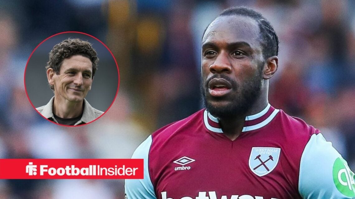Michail Antonio while playing for West Ham with Brentford manager Keith Andrews smiling left inset