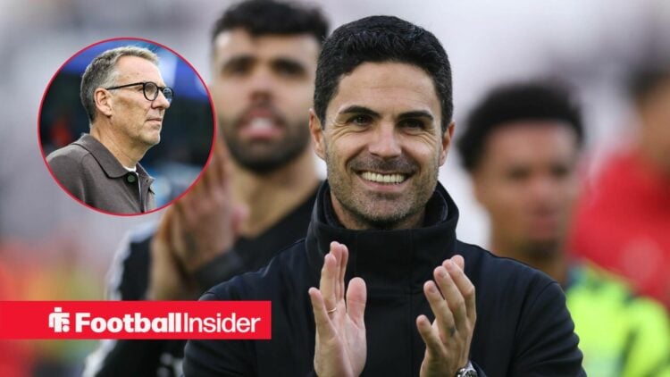 Arsenal manager Mikel Arteta alongside a circular inset of Paul Merson