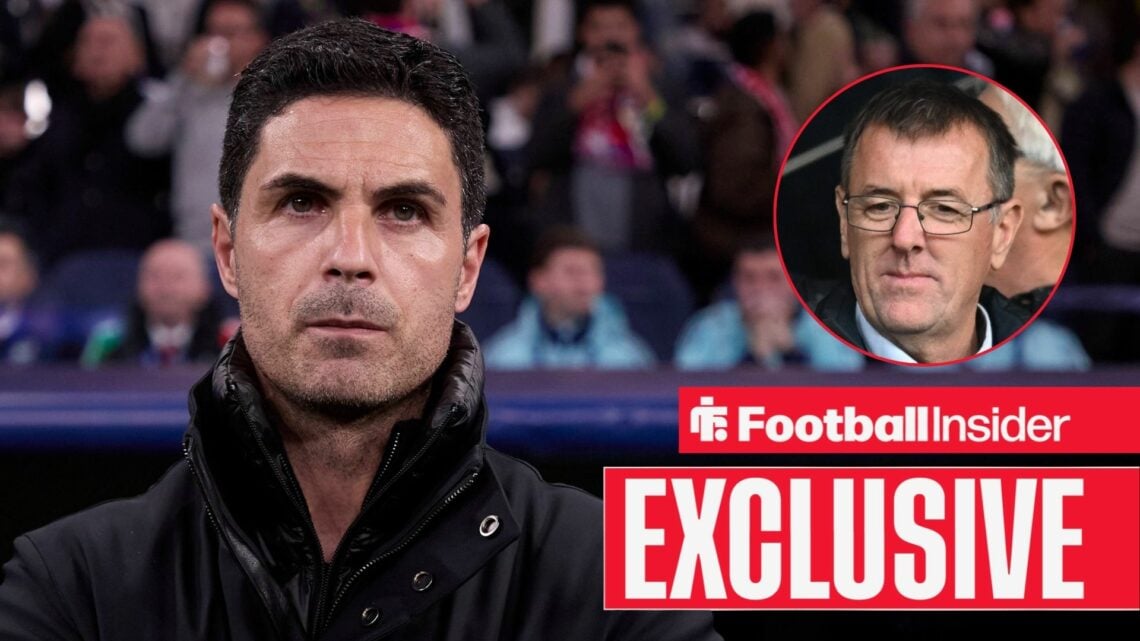 Mikel Arteta looking deadly serious on the left with a focused Matt Le Tissier looking at him on the right above an EXCLUSIVE banner