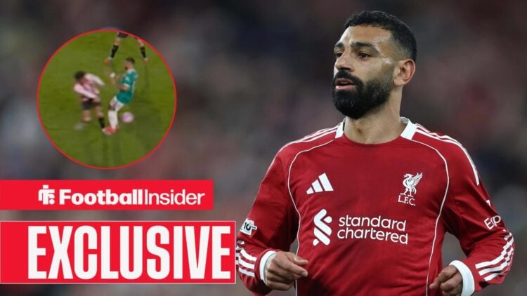 Mohamed Salah jogging, Liverpool star's challenge on Kevin Schade in a circular inset