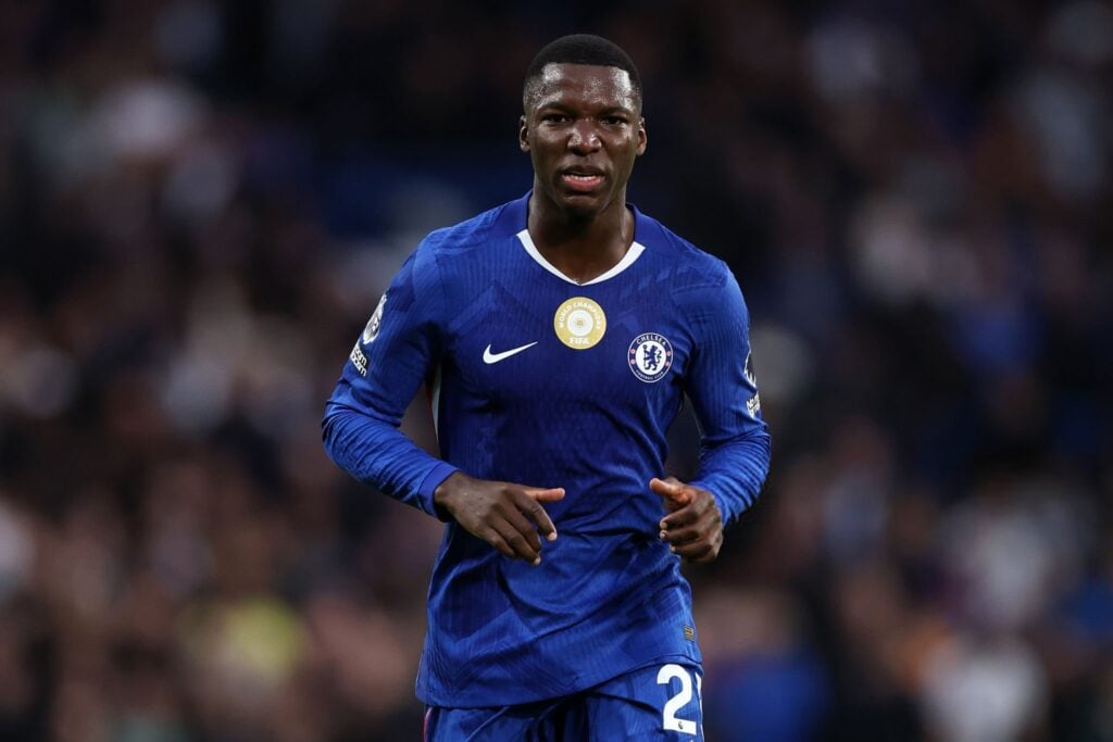 Chelsea midfielder Moises Caicedo looking determined