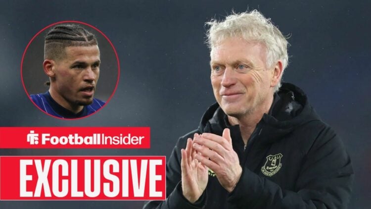 David Moyes clapping with Kalvin Phillips in a circular inset