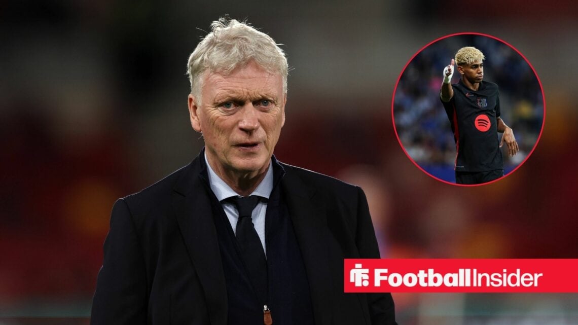 Everton manager David Moyes with Barcelona's Lamine Yamal inset