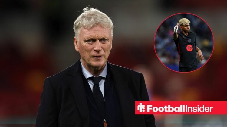 Everton manager David Moyes with Barcelona's Lamine Yamal inset