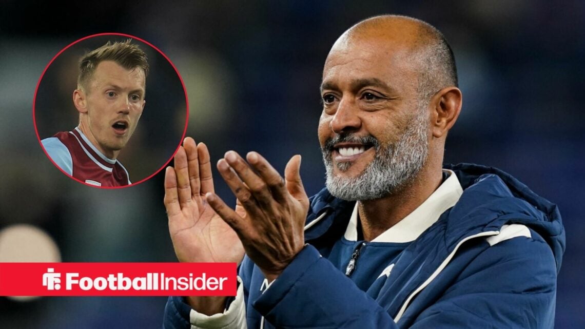 Nuno Espirito Santo applauding the West Ham fans, with James Ward-Prowse in a circular inset