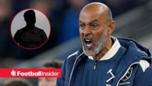 Nuno Espirito Santo on the touchlines, Niclas Fullkrug's silhouette in a circular inset