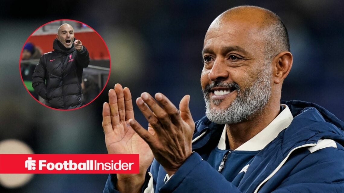 Nuno Espirito Santo applauding the West Ham fans, with Enzo Maresca in a circular inset