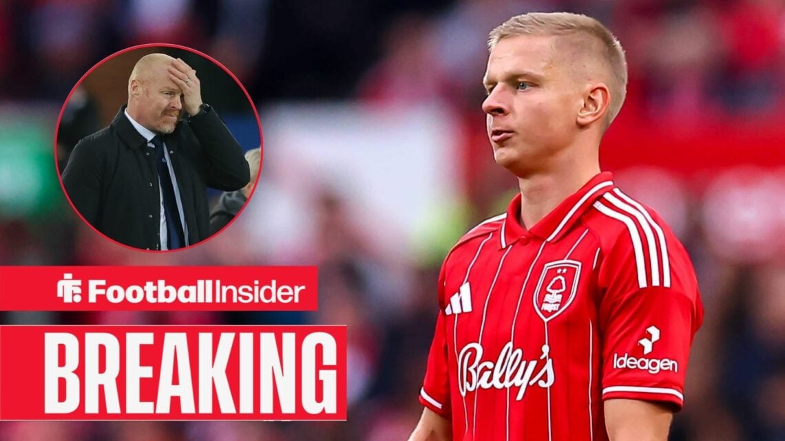 Oleksandr Zinchenko in a Nottingham Forest kit, Sean Dyche in a circular inset