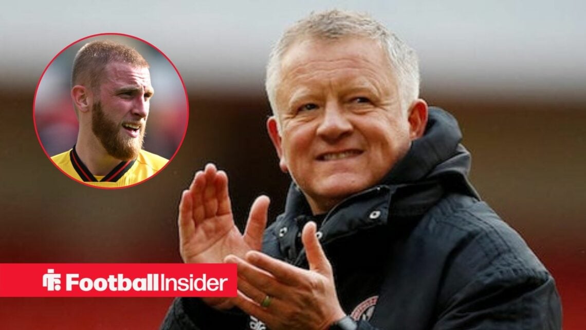 Hull City striker Oli McBurnie in a circular frame next to Sheffield United boss Chris Wilder