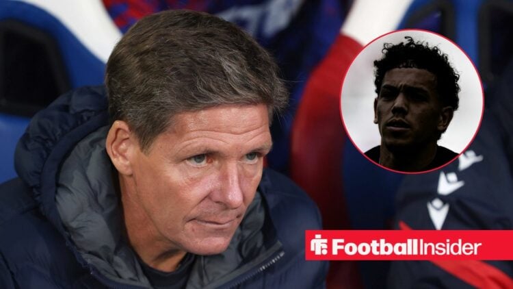 Oliver Glasner looking focused with a faded Rio Cardines on the right