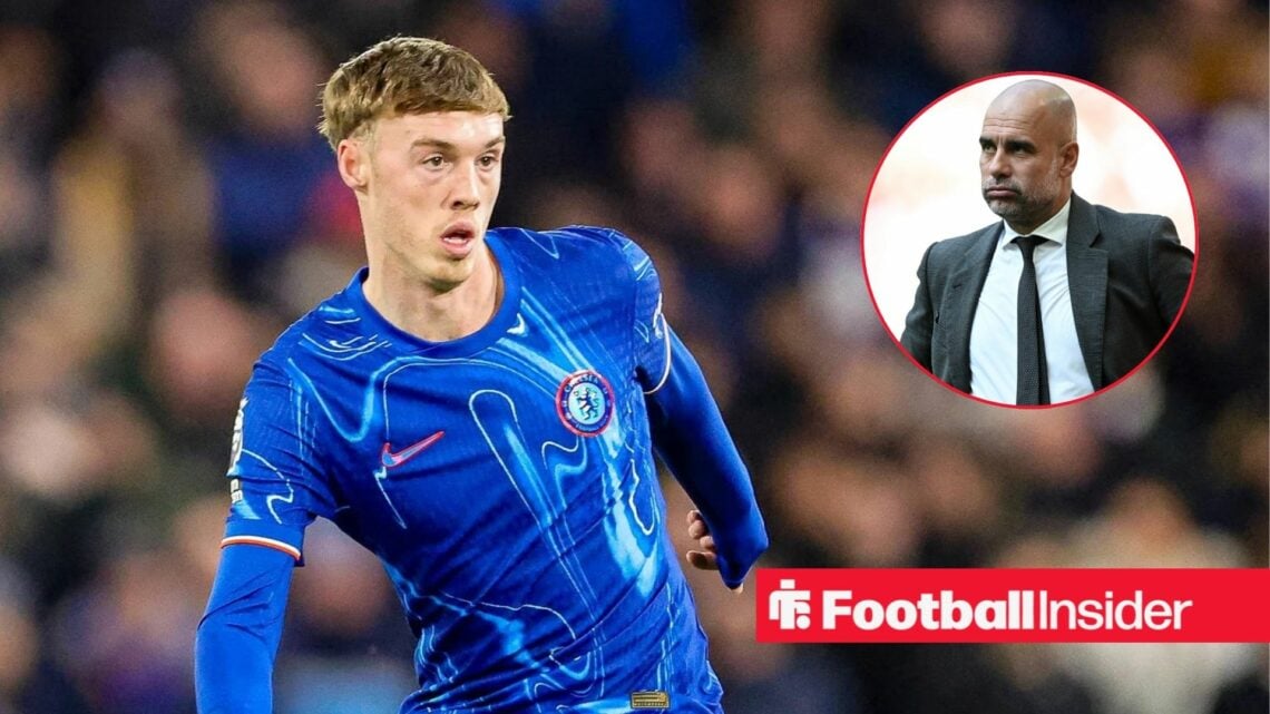 Cole Palmer next to a circular inset of Pep Guardiola