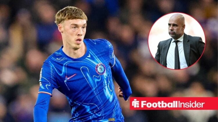 Cole Palmer next to a circular inset of Pep Guardiola