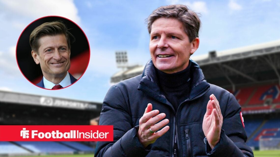 Oliver Glasner next to Steve Parish in a circular inset