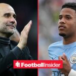 Pep Guardiola smiling alongside Savinho in a Man City shirt