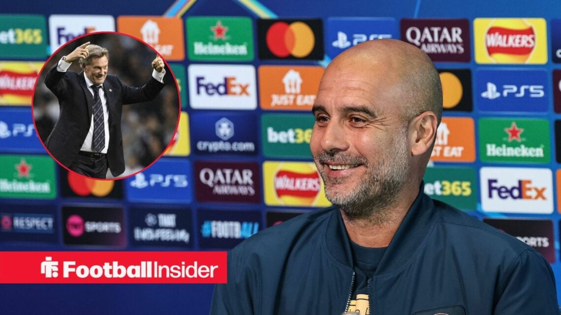 Pep Guardiola smiling and Glenn Hoddle in inset