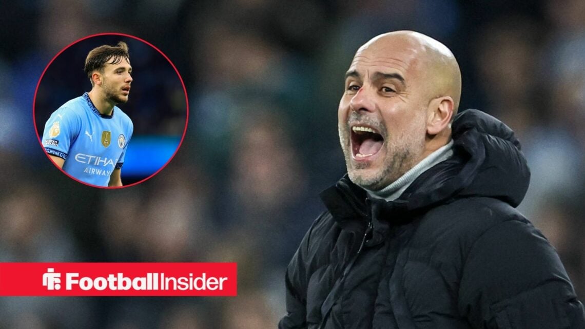 Pep Guardiola shouting and Nico Gonzalez in inset