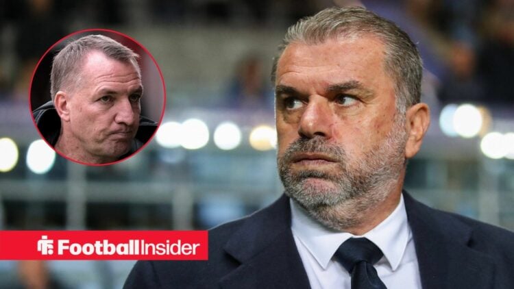 Ange Postecoglou next to a circular inset of Brendan Rodgers