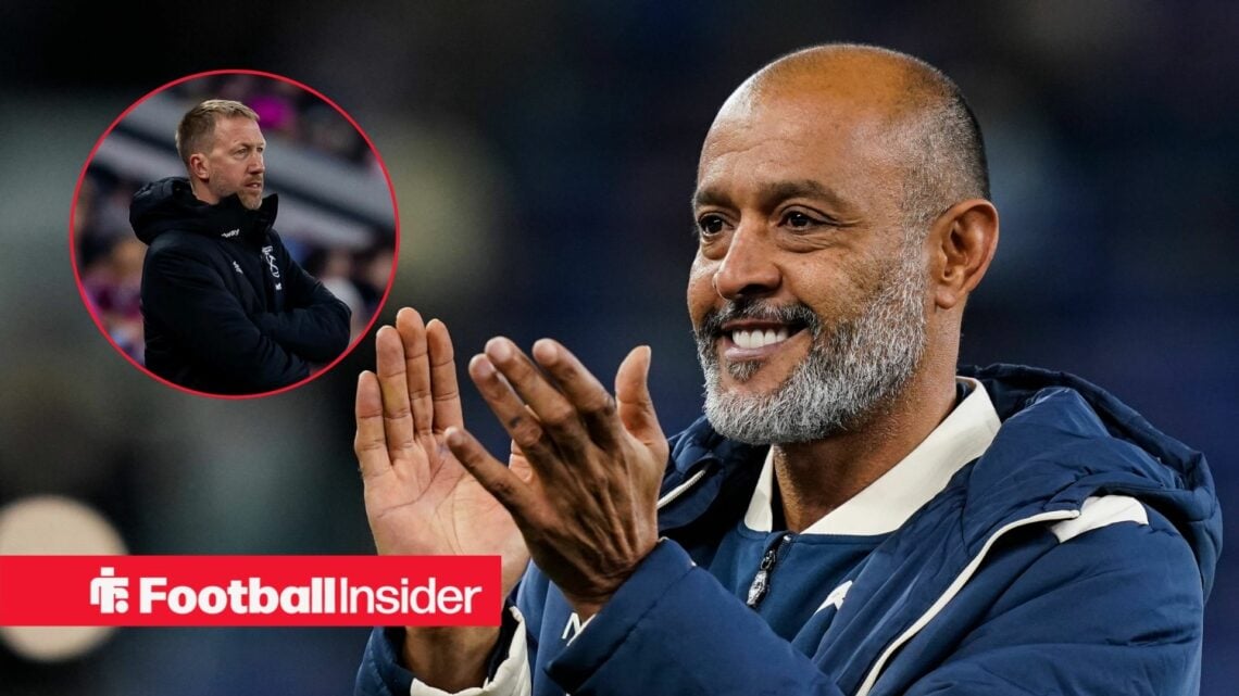 Nuno Espirito Santo clapping next to a circular inset of Graham Potter