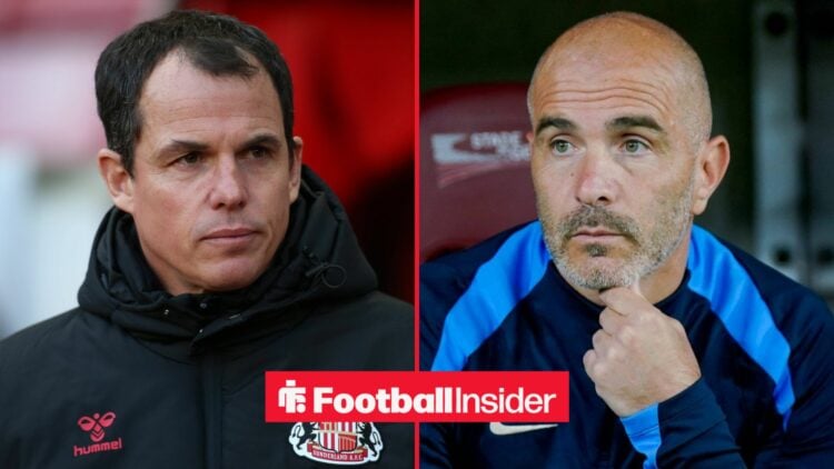 Regis Le Bris on the touchline with Sunderland, and Enzo Maresca in the Chelsea dugout