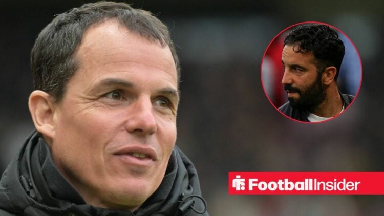 Regis le Bris smiling and Ruben Amorim in inset