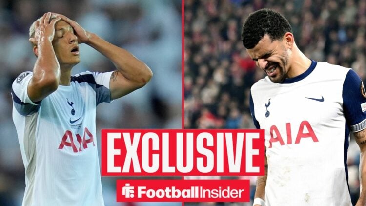 Richarlison with his head in his hands on the left and Dominic Solanke grimacing on the right in pain