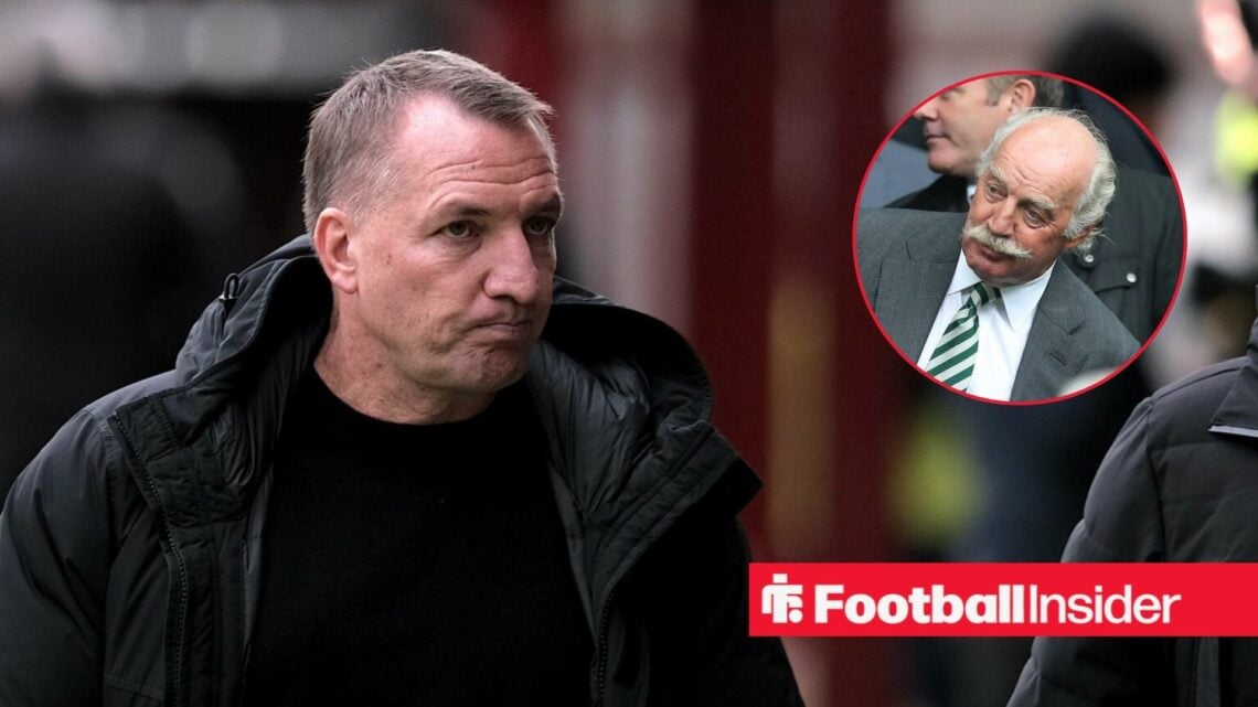 Celtic manager Brendan Rodgers, alongside a circular inset of owner Dermot Desmond.