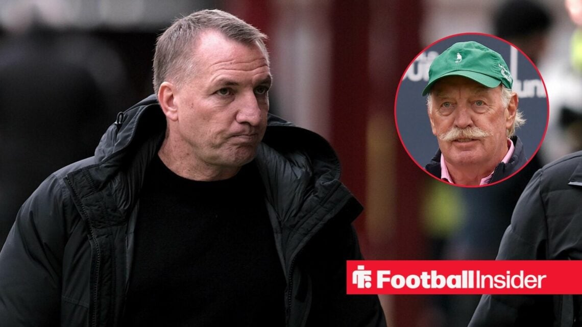 Brendan Rodgers next to a circular inset of Dermot Desmond