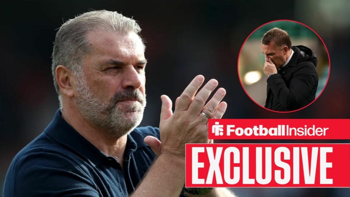 Ange Postecoglou next to a circular inset of Brendan Rodgers