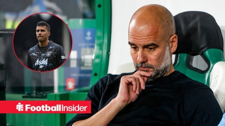 Manchester City boss Pep Guardiola with Rodri inset