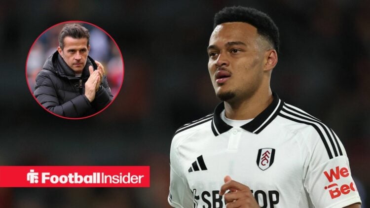 Rodrigo Muniz in a Fulham shirt, Marco Silva in a circular inset