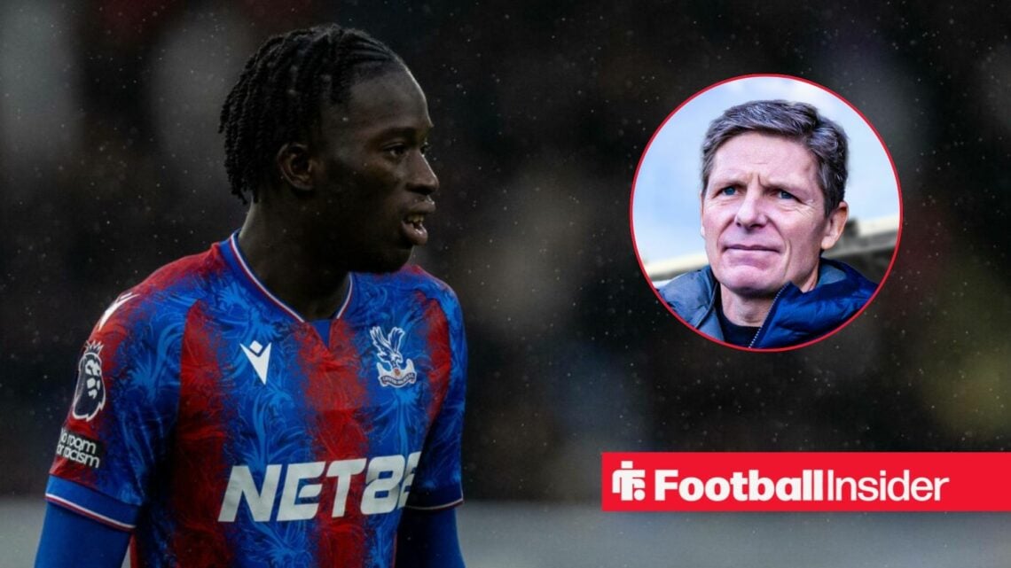 Crystal Palace's Romain Esse in action looking at manager Oliver Glasner right inset